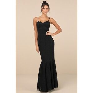 Lulus Instinctively Stunning Black Lace Bustier Trumpet Maxi Dress - Size XL